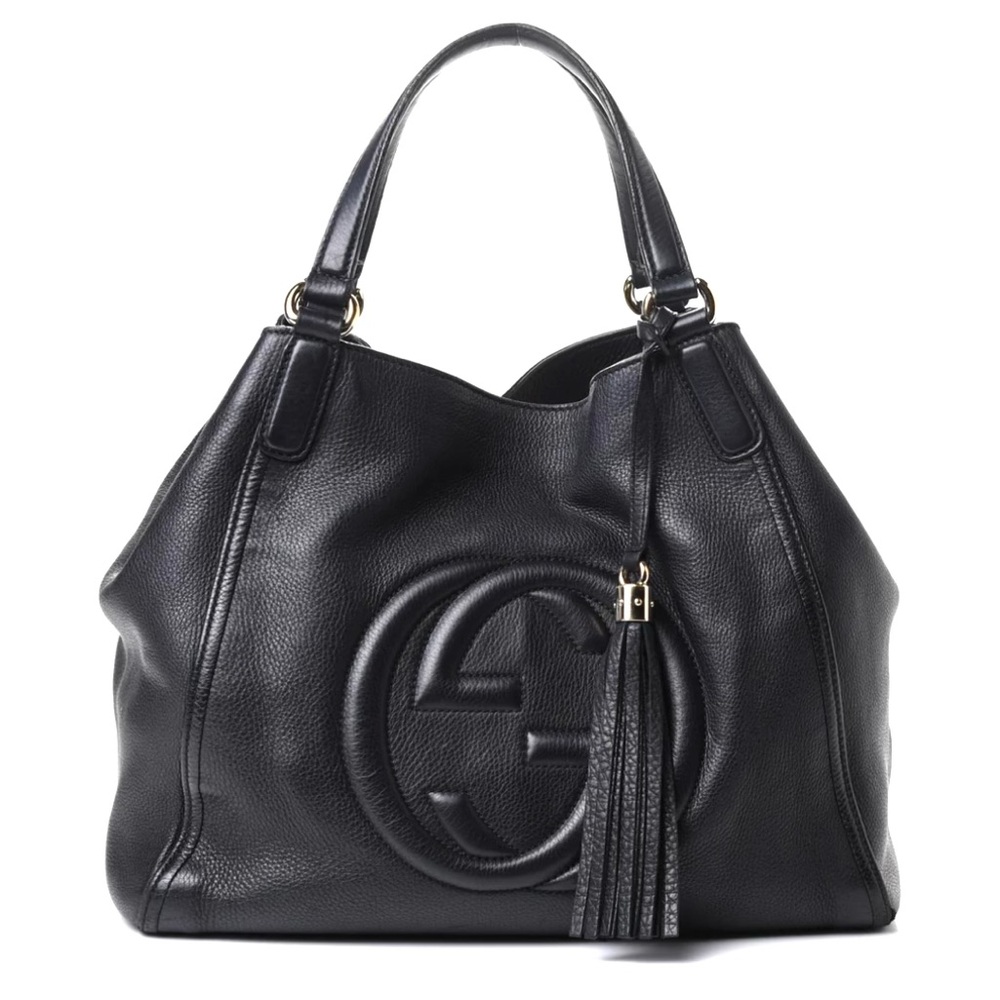 Gucci authentic SoHo shoulder bag tote black leather medium tassels - Picture 1 of 16